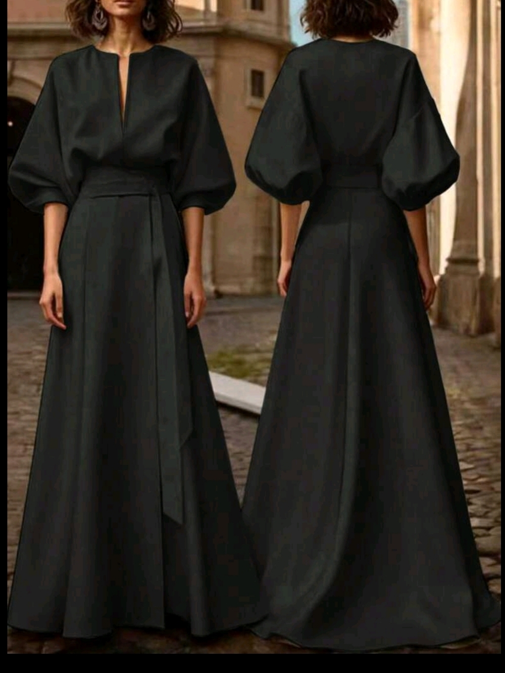 Elegant Black Balloon-Sleeve Maxi Dress - Picture 4 of 8